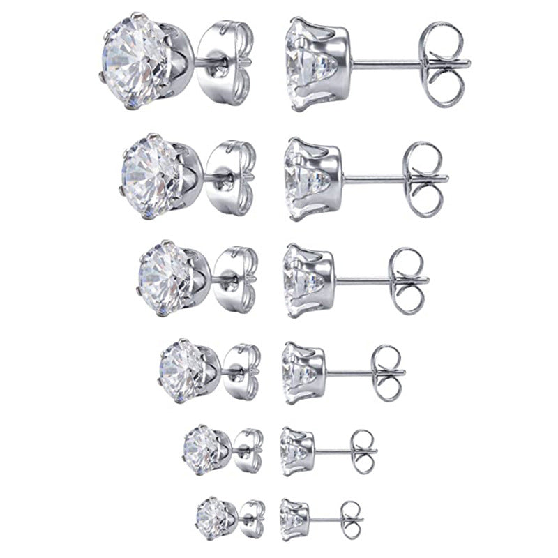 Crown Six-prong High-end AAA Zircon Stud Earrings