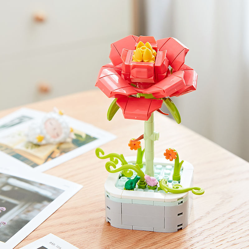Simulation Building Blocks Bouquet Flower Pot Diy Assembly
