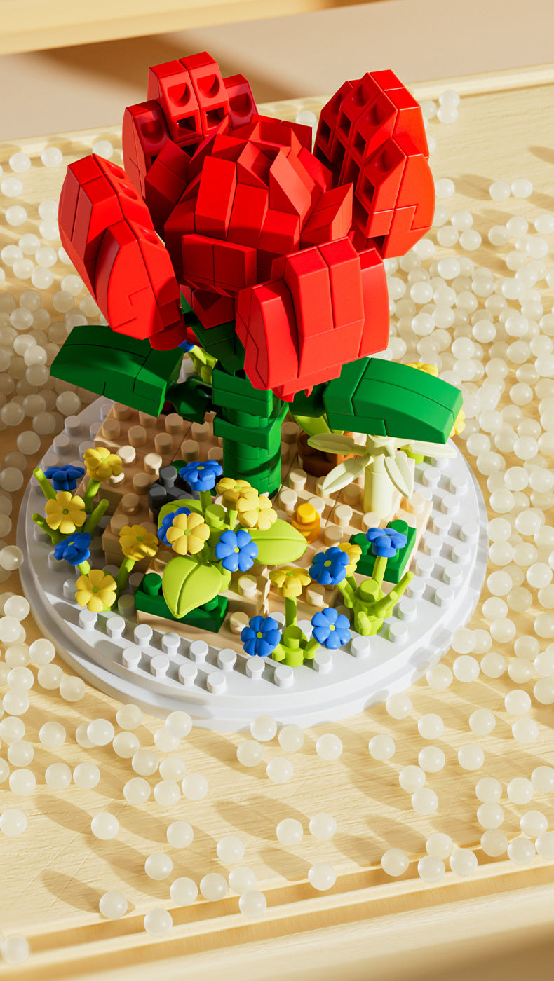 Small Particle Building Blocks Flower Toy Assembled Gift Preserved Flower Ornaments