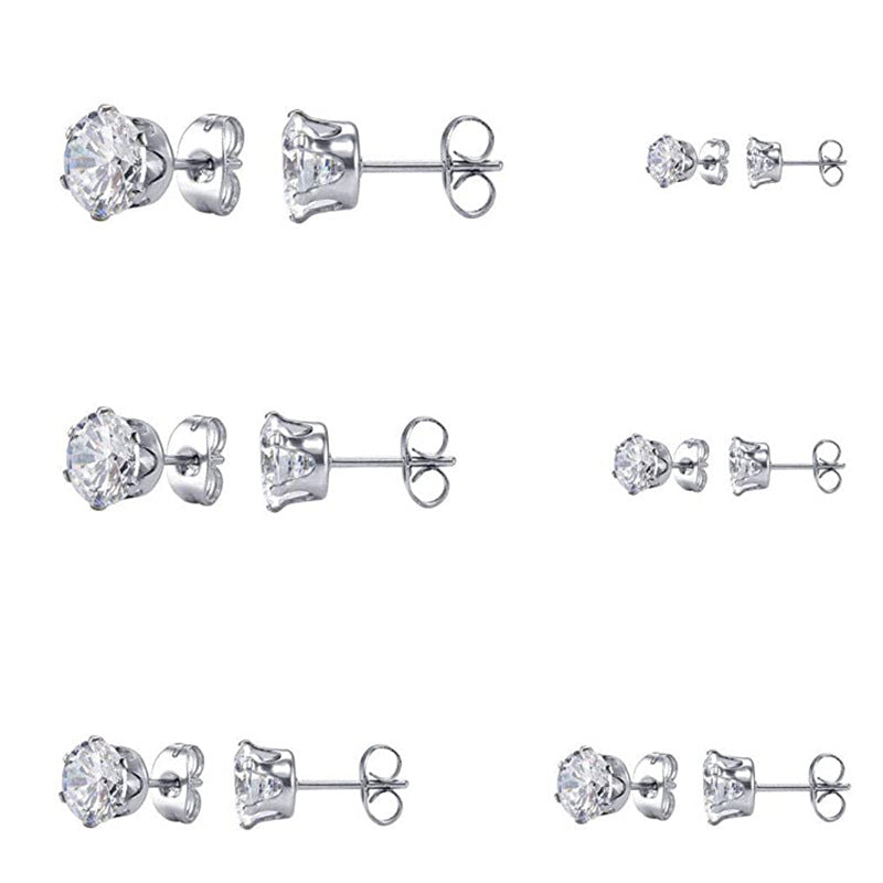Crown Six-prong High-end AAA Zircon Stud Earrings