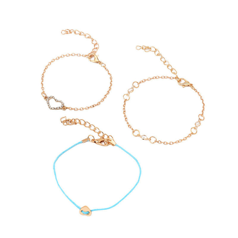 Heart-shaped Multi-layer Womens Bracelet Set Of Three With Chain Links