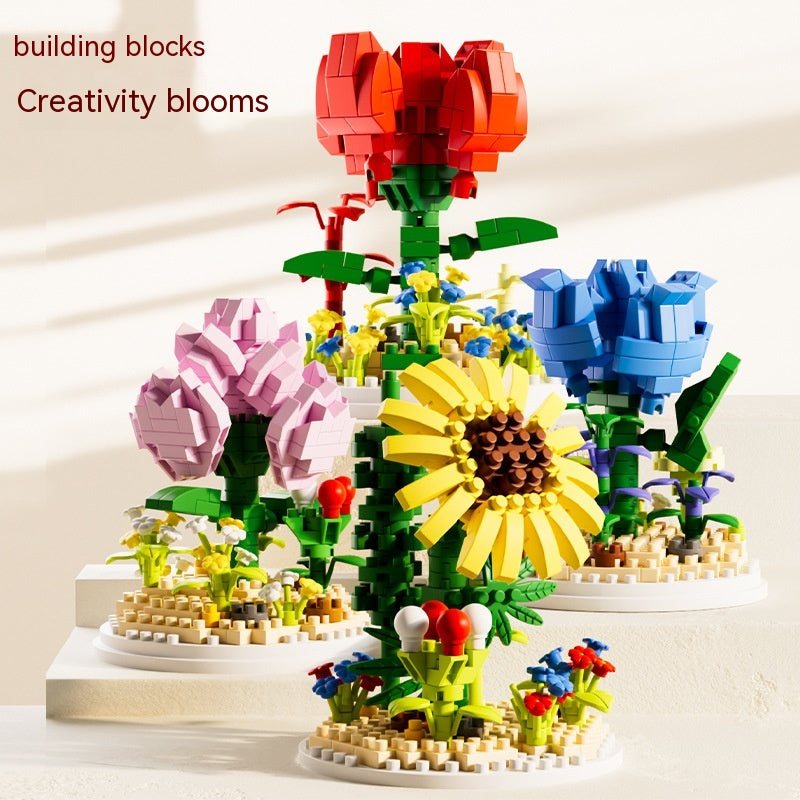 Small Particle Building Blocks Flower Toy Assembled Gift Preserved Flower Ornaments