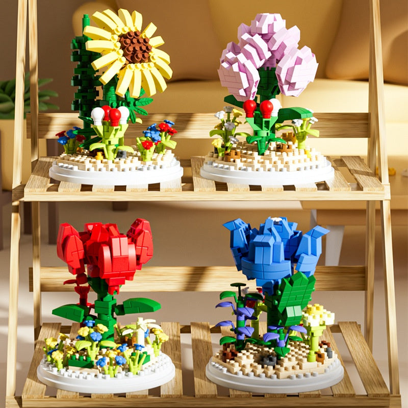 Small Particle Building Blocks Flower Toy Assembled Gift Preserved Flower Ornaments