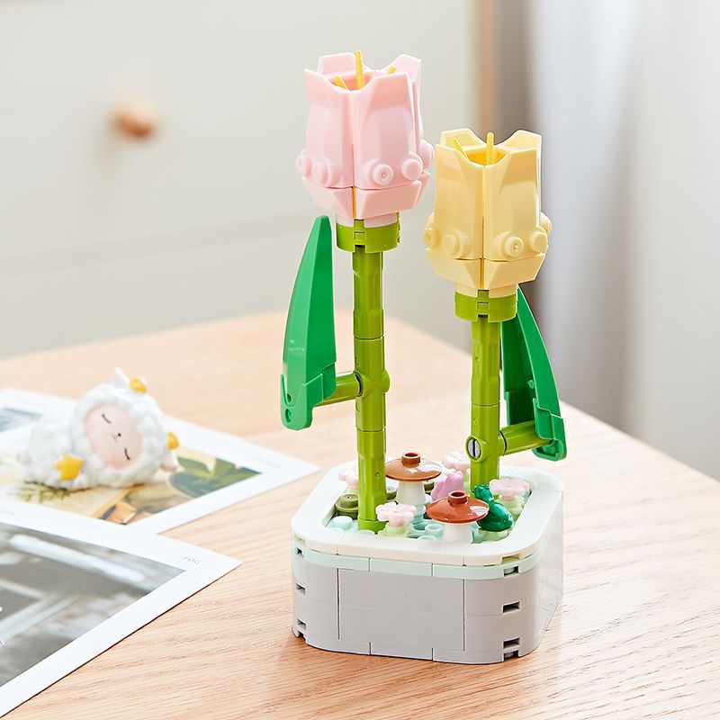 Simulation Building Blocks Bouquet Flower Pot Diy Assembly
