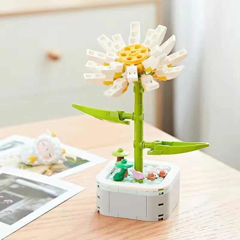 Simulation Building Blocks Bouquet Flower Pot Diy Assembly