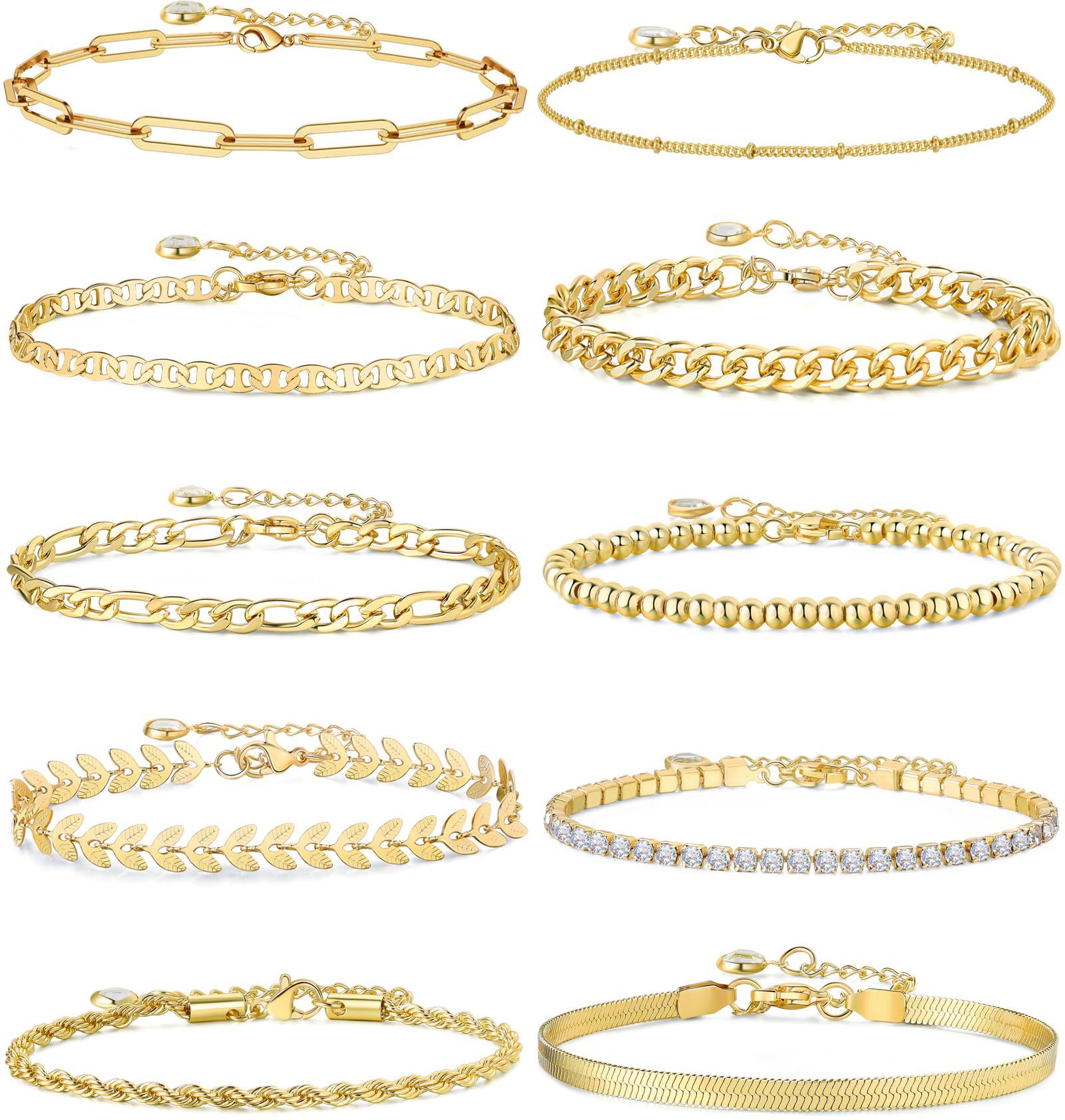 European And American Style Cuban Chain Set Womens Stainless Steel Paperclip Bracelet