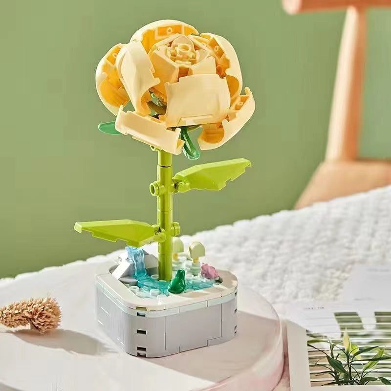 Simulation Building Blocks Bouquet Flower Pot Diy Assembly