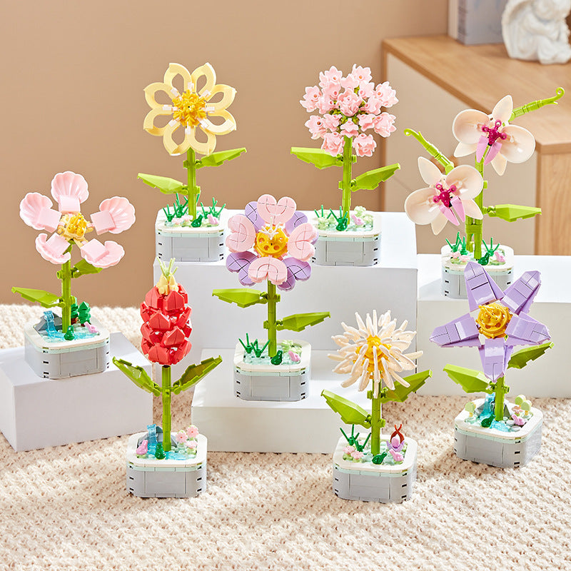 Simulation Building Blocks Bouquet Flower Pot Diy Assembly