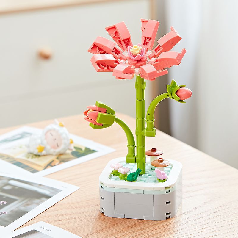 Simulation Building Blocks Bouquet Flower Pot Diy Assembly