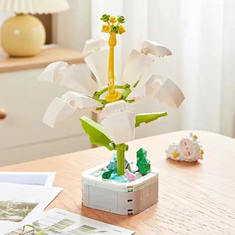 Simulation Building Blocks Bouquet Flower Pot Diy Assembly